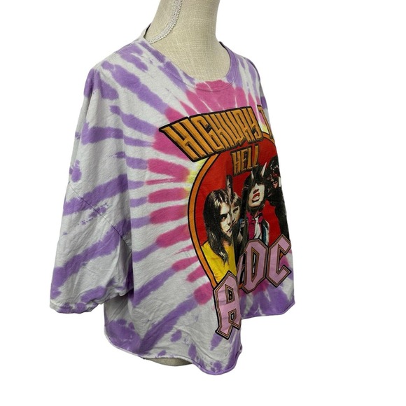 AC/DC Highway to Hell Tie Dye Cropped T-Shirt Short Sleeve Womens Size 3X Purple - Picture 7 of 8